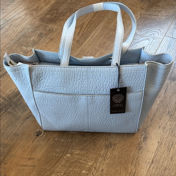 🆕 Vince Camuto Ice Blue Tote with Gold Accent Luxury Leather - Picture 3 of 11